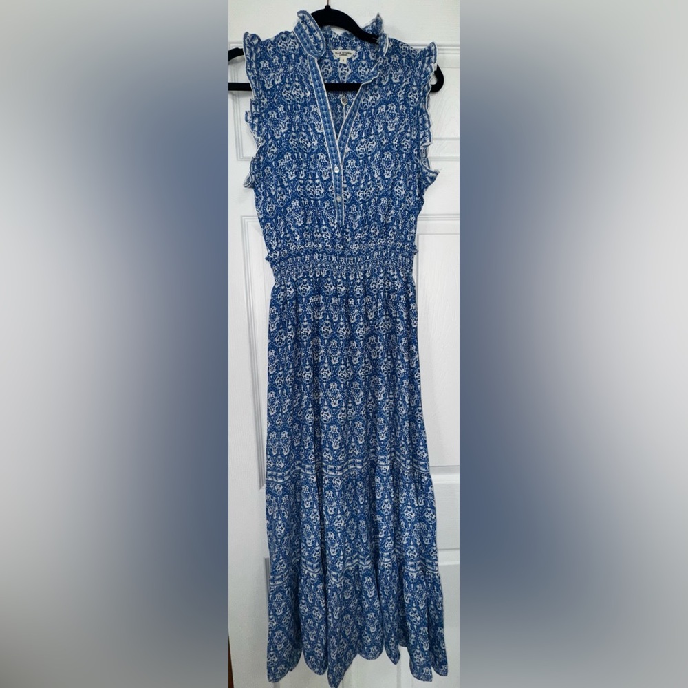 Floral Blue Dress with Ruffle Sleeves